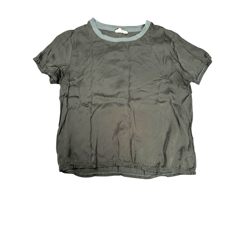 Nation LTD Marie Sateen Satin Tee Shirt Green Size XS Short Sleeve Casual